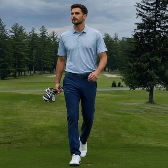 Johnnie-O Performance Golf Polo Shirt Men’s L Blue Micro Print Stretch - Picture 5 of 13